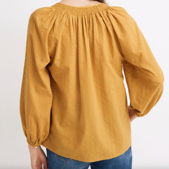 Madewell Yellow Floral Embroidered Smocked-Neck Raglan Balloon Sleeve Women's M - Picture 15 of 15